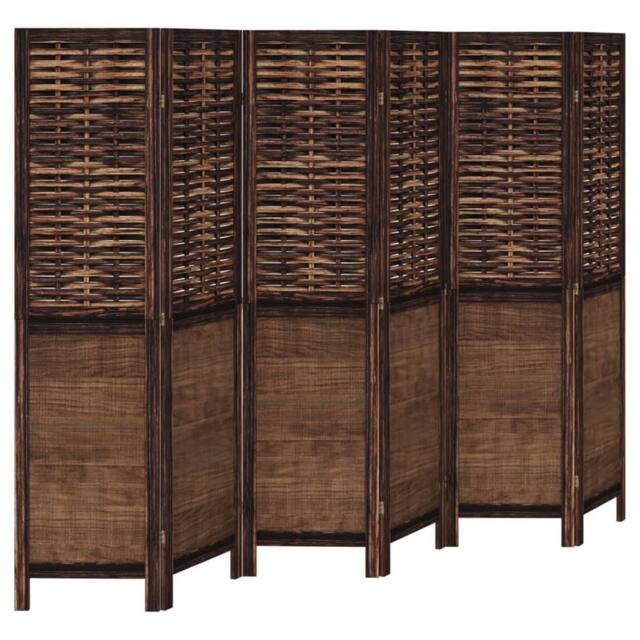 Berkfield Home Room Divider 6 Panels Dark Brown Solid Wood Paulownia - image 1