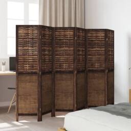 Berkfield Home Room Divider 6 Panels Dark Brown Solid Wood Paulownia - thumbnail 3