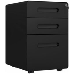 VINSETTO 3 Drawer Modern Steel Filing Cabinet w/4 Wheels Lock Pencil Box in Black - thumbnail 2