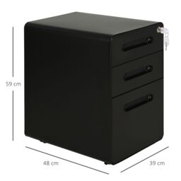 VINSETTO 3 Drawer Modern Steel Filing Cabinet w/4 Wheels Lock Pencil Box in Black - thumbnail 3
