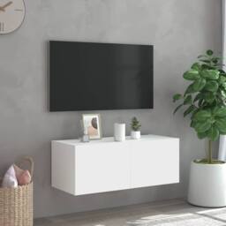 Berkfield Home TV Wall Cabinet with LED Lights White 80x35x31 cm - Size: 80 x 35 x 31 cm - thumbnail 4