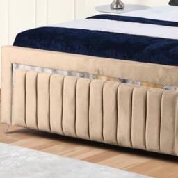 UK Bed Furniture Chrome Edge Gas Lift Storage Upholstered Bed With 48-inch Headboard in Beige - Size: King - thumbnail 3
