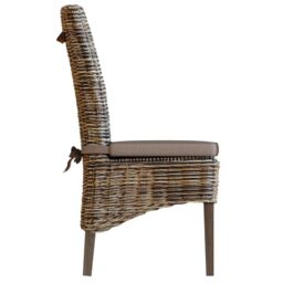 FWStyle Set Of 2 Solid Pine Rattan Greywash Dining Chairs Ready Assembled in Grey - thumbnail 2