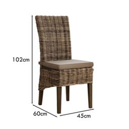 FWStyle Set Of 2 Solid Pine Rattan Greywash Dining Chairs Ready Assembled in Grey - thumbnail 4