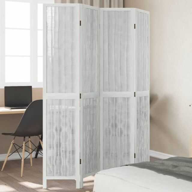 Berkfield Home Room Divider 4 Panels White Solid Wood Paulownia - image 1