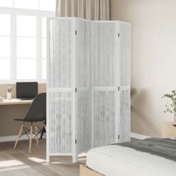 Berkfield Home Room Divider 4 Panels White Solid Wood Paulownia - thumbnail 3