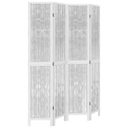 Berkfield Home Room Divider 4 Panels White Solid Wood Paulownia - thumbnail 2
