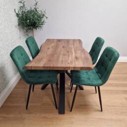 KOSY KOALA 4 Seater Rustic Brown Dining Table Set with 4 Green Velvet Chairs - thumbnail 4