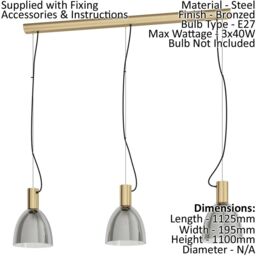 Loops Pendant Light Colour Bronzed Shade Black Transparent Glass Vaporized E27 3x40W - thumbnail 2