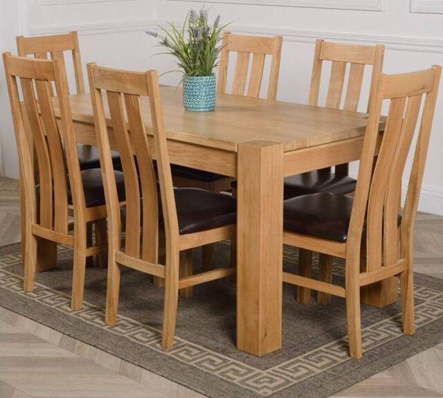 Thats Furniture Kuba 150 x 85 cm Chunky Medium Oak Dining Table & 6 Princeton Chairs in Brown - image 1