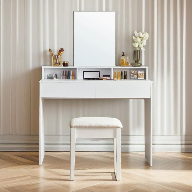 Pirlo Plush 2 Drawer Dressing Table With Mirror White - image 1