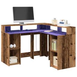 Berkfield Home Soft Desk with LED Lights Old Wood 130x130x91 cm Engineered Wood in Brown - Size: 130 x 130 x 91 cm - thumbnail 2