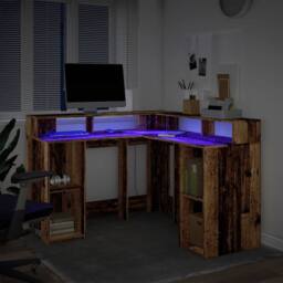 Berkfield Home Soft Desk with LED Lights Old Wood 130x130x91 cm Engineered Wood in Brown - Size: 130 x 130 x 91 cm - thumbnail 5