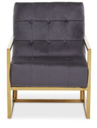 Orsina Black Velvet Arm Chair, Comfortable Armchair with Button tufting, Velvet Upholstery Lounge Chair for Home in Grey