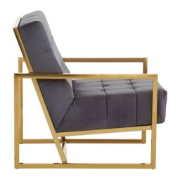Orsina Black Velvet Arm Chair, Comfortable Armchair with Button tufting, Velvet Upholstery Lounge Chair for Home in Grey - thumbnail 3