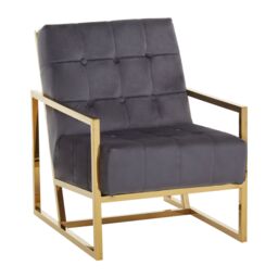 Orsina Black Velvet Arm Chair, Comfortable Armchair with Button tufting, Velvet Upholstery Lounge Chair for Home in Grey - thumbnail 2