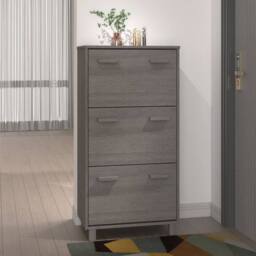 Berkfield Home Shoe Cabinet HAMAR Light Grey 59.5x35x117 cm Solid Wood Pine - thumbnail 2