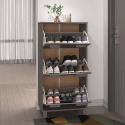 Berkfield Home Shoe Cabinet HAMAR Light Grey 59.5x35x117 cm Solid Wood Pine - thumbnail 6