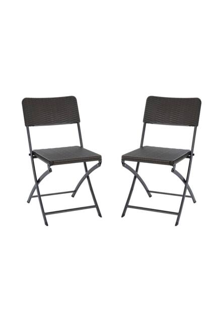 Garden Sanctuary Set of 2 Outdoor Rattan Plastic Folding Chairs Black - image 1