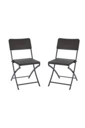 Garden Sanctuary Set of 2 Outdoor Rattan Plastic Folding Chairs Black