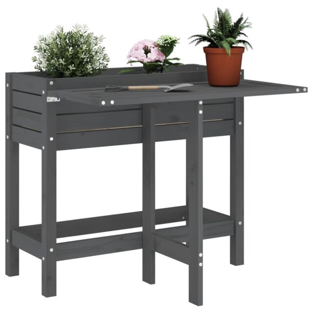 Berkfield Home Garden Planter with Folding Tabletop Grey Solid Wood Pine - image 1
