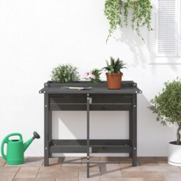 Berkfield Home Garden Planter with Folding Tabletop Grey Solid Wood Pine - thumbnail 3