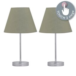 First Choice Lighting Set of 2 Chrome Touch Operated Table Lamps with Sage Green Shades in Silver - thumbnail 2