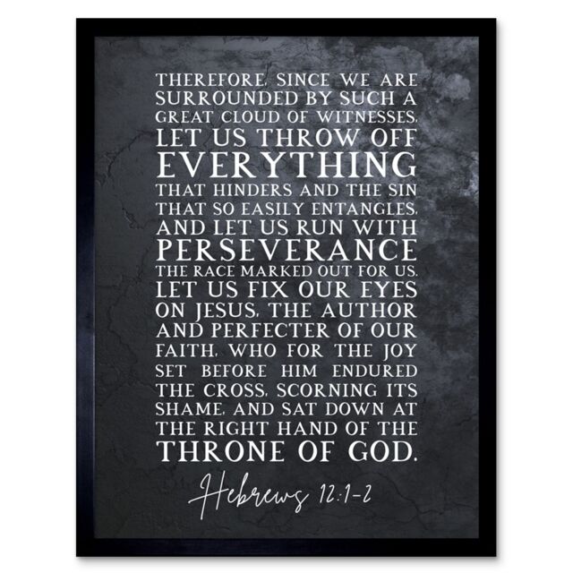 "Artery8 Wall Art Print Hebrews 12:1-2 Let Us Fix Our Eyes on Jesus Christian Bible Verse Quote Scripture Typography Art Framed - Size: W12"" x H16""" - image 1