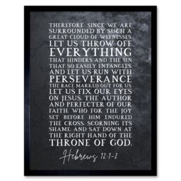 "Artery8 Wall Art Print Hebrews 12:1-2 Let Us Fix Our Eyes on Jesus Christian Bible Verse Quote Scripture Typography Art Framed - Size: W12"" x H16""" - thumbnail 1