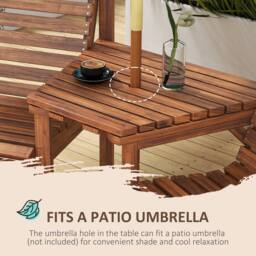 OUTSUNNY Wooden Garden Love Seat w/ Coffee Table Partner Bench in Tan - thumbnail 5