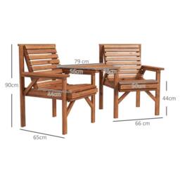 OUTSUNNY Wooden Garden Love Seat w/ Coffee Table Partner Bench in Tan - thumbnail 3