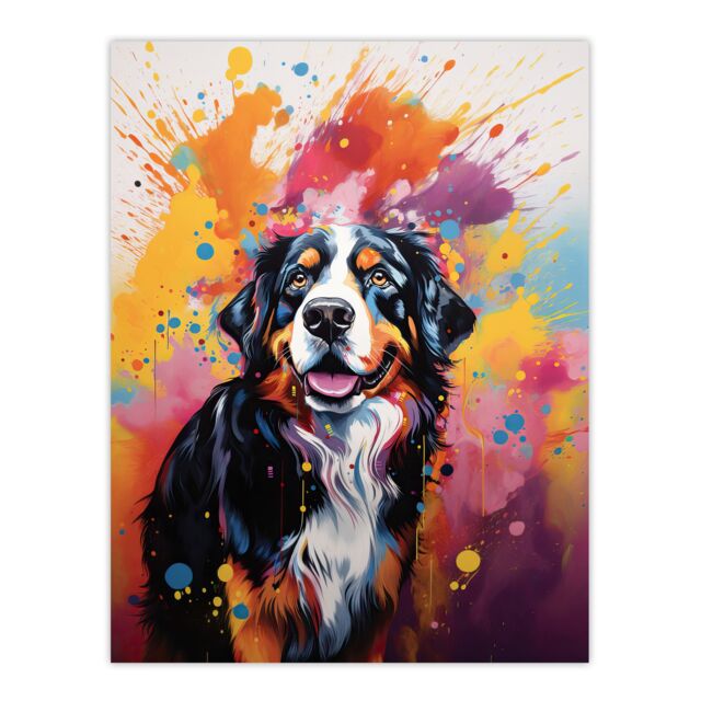 "Artery8 Wall Art Print Bernese Mountain Dog Lover Gift Pet Portrait Orange Purple Blue Artwork Painting Poster - Size: W18"" x H24""" - image 1