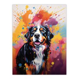 "Artery8 Wall Art Print Bernese Mountain Dog Lover Gift Pet Portrait Orange Purple Blue Artwork Painting Poster - Size: W18"" x H24""" - thumbnail 1