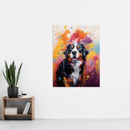 "Artery8 Wall Art Print Bernese Mountain Dog Lover Gift Pet Portrait Orange Purple Blue Artwork Painting Poster - Size: W18"" x H24""" - thumbnail 4