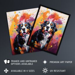 "Artery8 Wall Art Print Bernese Mountain Dog Lover Gift Pet Portrait Orange Purple Blue Artwork Painting Poster - Size: W18"" x H24""" - thumbnail 2