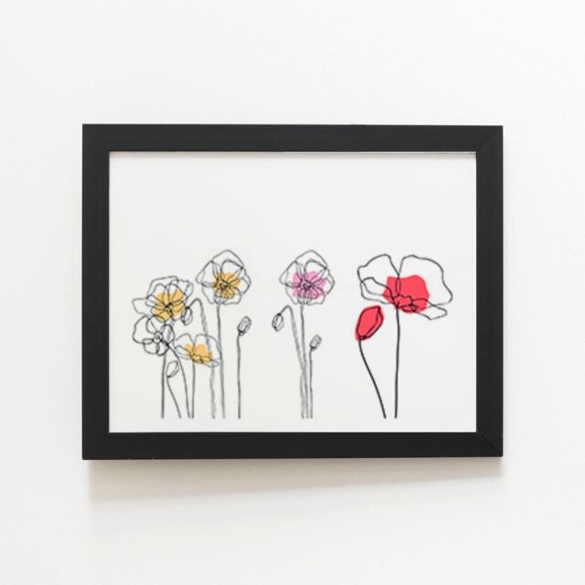 "Warren Reed - Designer Linear Art Flowers Framed Art Print in Black - Size: W8"" x H10""" - image 1