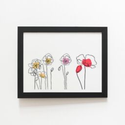 "Warren Reed - Designer Linear Art Flowers Framed Art Print in Black - Size: W8"" x H10""" - thumbnail 1