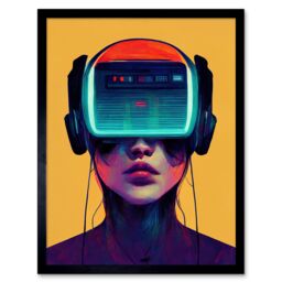 "Artery8 Wall Art Print Gamer Gaming Painting Streaming VR Video Game Headset Woman Art Framed in Black - Size: W12"" x H16""" - thumbnail 1