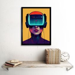 "Artery8 Wall Art Print Gamer Gaming Painting Streaming VR Video Game Headset Woman Art Framed in Black - Size: W12"" x H16""" - thumbnail 2