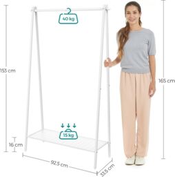 SONGMICS Metal Garment Rack with Shelf for Bedroom or Laundry in White - thumbnail 2