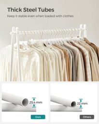 SONGMICS Metal Garment Rack with Shelf for Bedroom or Laundry in White - thumbnail 5