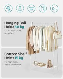 SONGMICS Metal Garment Rack with Shelf for Bedroom or Laundry in White - thumbnail 3