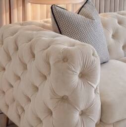 Sofaya Monaco Chesterfield Velvet Cushions Sofa 3 Seater Couch in Cream - thumbnail 3