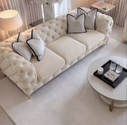 Sofaya Monaco Chesterfield Velvet Cushions Sofa 3 Seater Couch in Cream - thumbnail 5