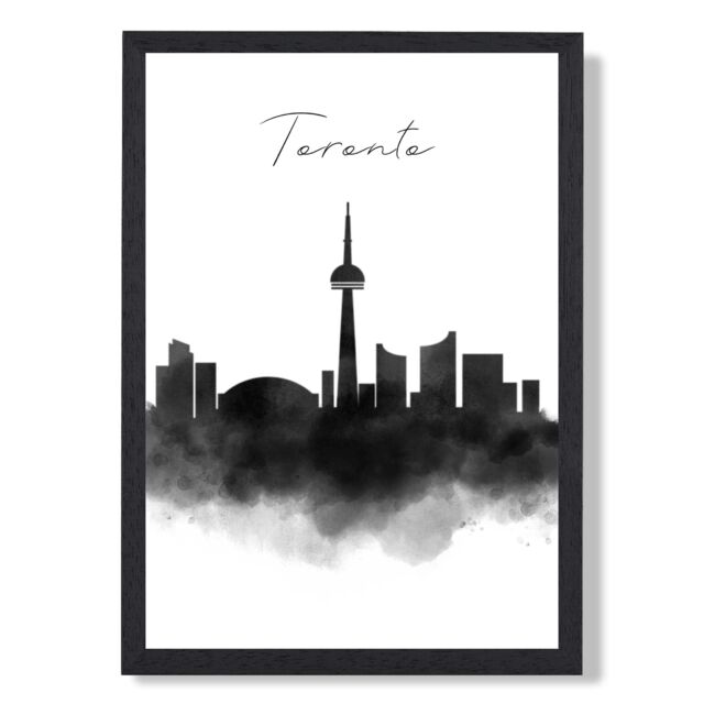 ARTZE Toronto Watercolour Skyline City Framed Print SIZE: A3 with Black Frame - Size: A4 - image 1
