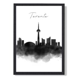 ARTZE Toronto Watercolour Skyline City Framed Print SIZE: A3 with Black Frame - Size: A4 - thumbnail 1