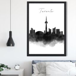 ARTZE Toronto Watercolour Skyline City Framed Print SIZE: A3 with Black Frame - Size: A4 - thumbnail 2