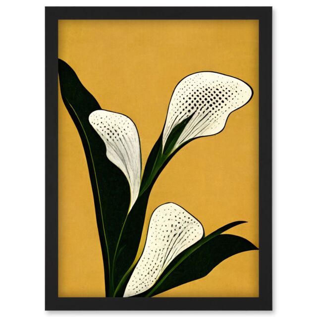 Artery8 Art Deco Pop Art White Calla Lily Flower Plant Artwork Framed Wall Art Print A4 in Black - image 1