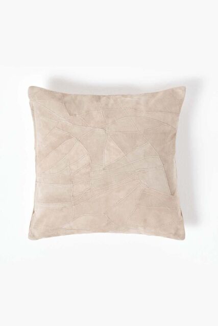 Homescapes Real Leather Suede Cushion with Feather Filling in Cream - Size: 45 cm x 45 cm - image 1
