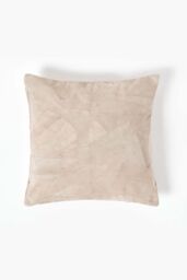 Homescapes Real Leather Suede Cushion with Feather Filling in Cream - Size: 45 cm x 45 cm
